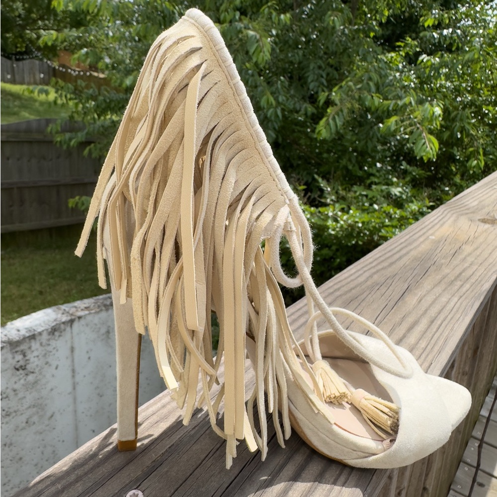 Fringe Cream Women's Sandals - Picture 5 of 16